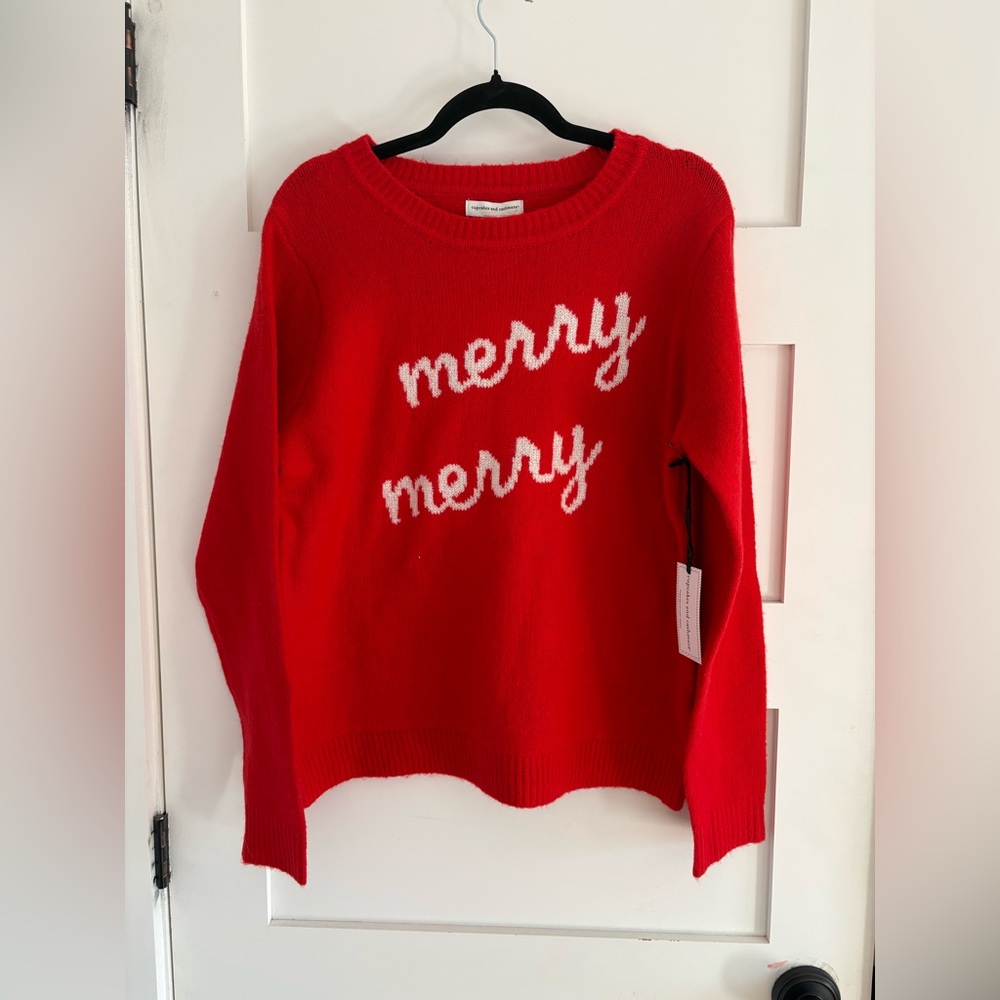 cupcakes & cashmere Red 'merry merry' Crewneck Sweater size L